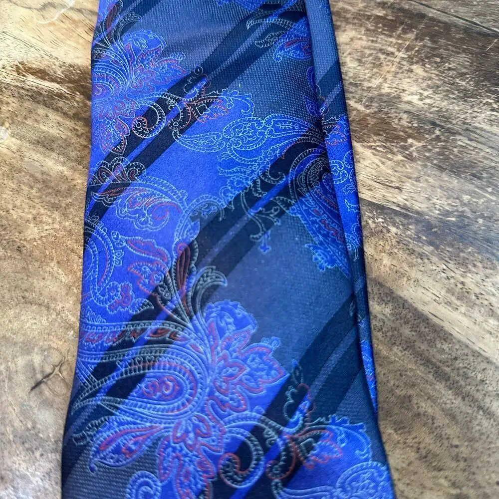 Ermenegildo Zegna Men's Blue 100% Silk Striped Print Neck Tie - Picture 3 of 5